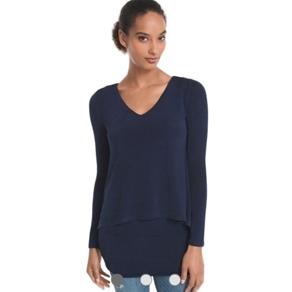White House black market blue double tunic top